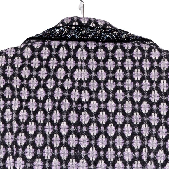 Nine West Winter Jacket M Womens Wool Blend Coat Long Purple Black Beaded Pocket - Picture 6 of 8